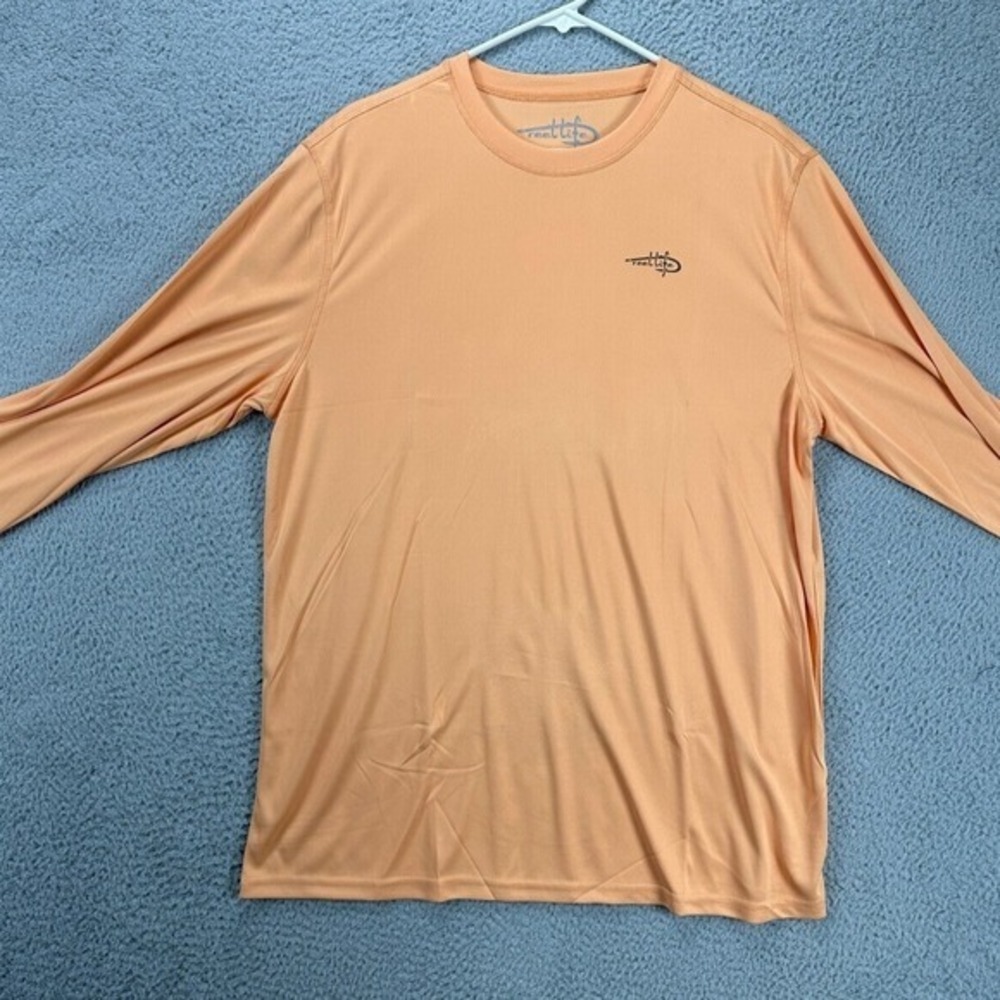 Reel Life T-Shirt Adult XL Peach Graphic Print Long Sleeve Tee Athletic Mens